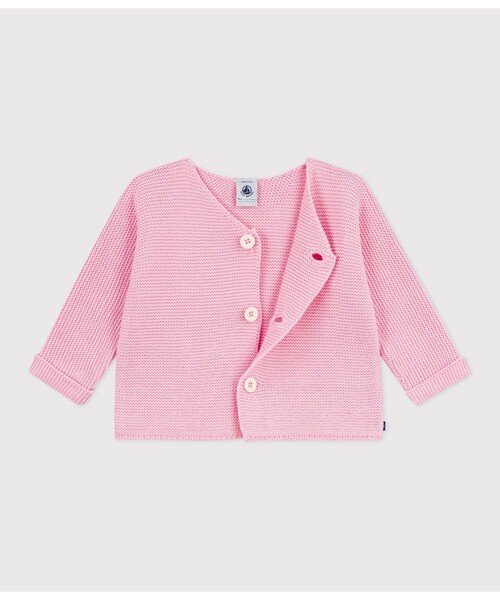PETIT BATEAU(プチバトー)の「ガーター編みニットカーディガン(カーディガン/ボレロ・キッズ・ライトピンク/ライトブルー・6MONTH/12MONTH/18MONTH)」の3枚目の写真