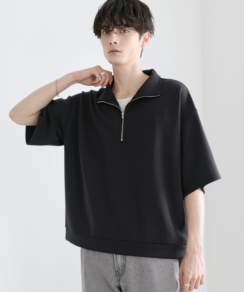 防シワ/抗ピリング ポンチ半袖ハーフジップ（Tシャツ/カットソー