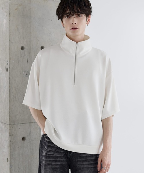 ASTRONOMY（アストロノミー）の「防シワ/抗ピリング　ポンチ半袖ハーフジップ（Tシャツ/カットソー・メンズ・ブラック/チャコール/ホワイト/ネイビー/グレー・XL/L/M/S）」の8枚目の写真