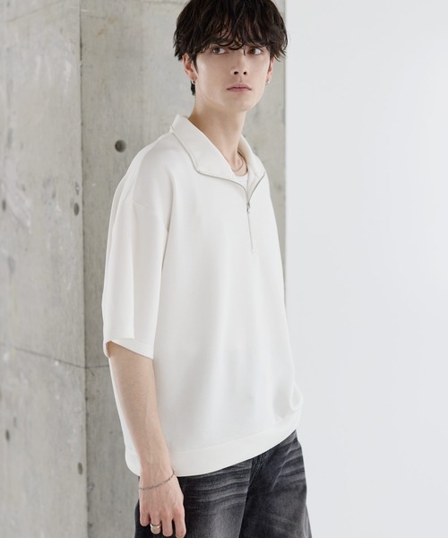 ASTRONOMY（アストロノミー）の「防シワ/抗ピリング　ポンチ半袖ハーフジップ（Tシャツ/カットソー・メンズ・ブラック/チャコール/ホワイト/ネイビー/グレー・XL/L/M/S）」の7枚目の写真