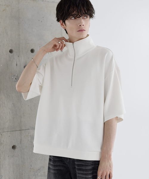 ASTRONOMY（アストロノミー）の「防シワ/抗ピリング　ポンチ半袖ハーフジップ（Tシャツ/カットソー・メンズ・ブラック/チャコール/ホワイト/ネイビー/グレー・XL/L/M/S）」の9枚目の写真