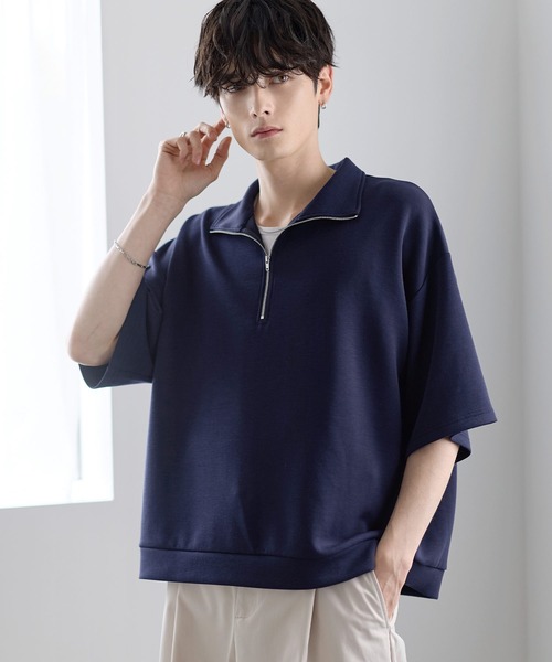 ASTRONOMY（アストロノミー）の「防シワ/抗ピリング　ポンチ半袖ハーフジップ（Tシャツ/カットソー・メンズ・ブラック/チャコール/ホワイト/ネイビー/グレー・XL/L/M/S）」の15枚目の写真