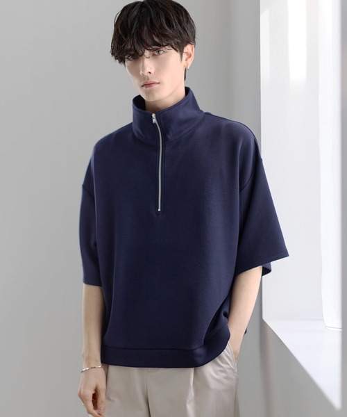 ASTRONOMY（アストロノミー）の「防シワ/抗ピリング　ポンチ半袖ハーフジップ（Tシャツ/カットソー・メンズ・ブラック/チャコール/ホワイト/ネイビー/グレー・XL/L/M/S）」の16枚目の写真
