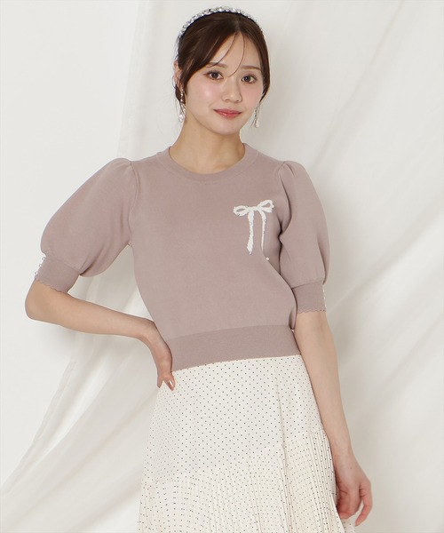 WILLSELECTION（ウィルセレクション）の「リボンジャガードパフニット（ニット/セーター・レディース・ブラック/ピンク/レッド/ネイビー・FREE）」の5枚目の写真