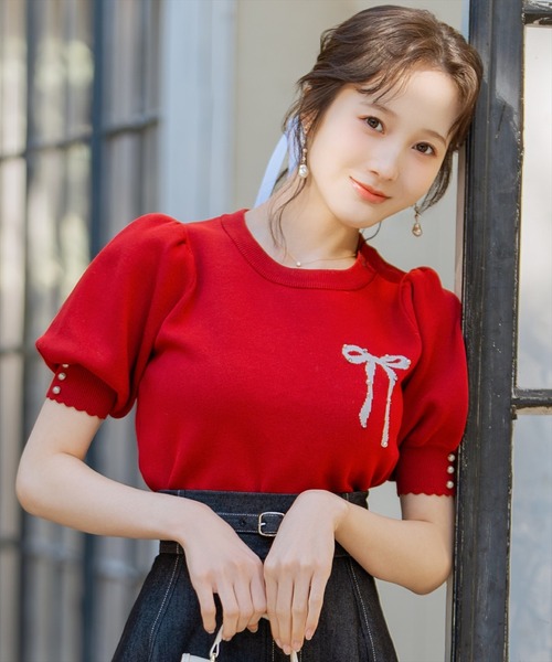 WILLSELECTION（ウィルセレクション）の「リボンジャガードパフニット（ニット/セーター・レディース・ブラック/ピンク/レッド/ネイビー・FREE）」の13枚目の写真