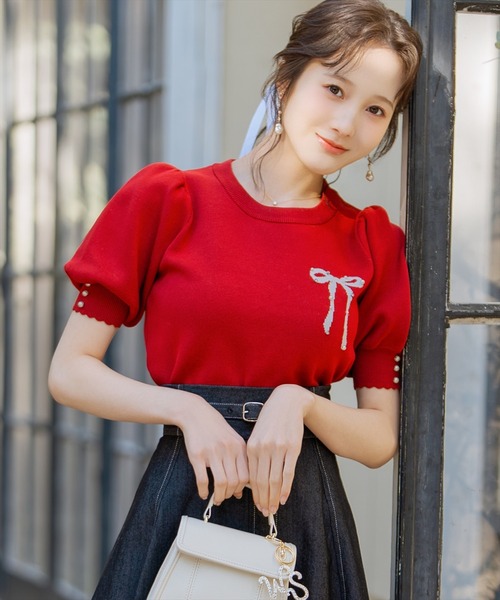 WILLSELECTION（ウィルセレクション）の「リボンジャガードパフニット（ニット/セーター・レディース・ブラック/ピンク/レッド/ネイビー・FREE）」の14枚目の写真