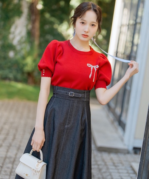 WILLSELECTION（ウィルセレクション）の「リボンジャガードパフニット（ニット/セーター・レディース・ブラック/ピンク/レッド/ネイビー・FREE）」の15枚目の写真