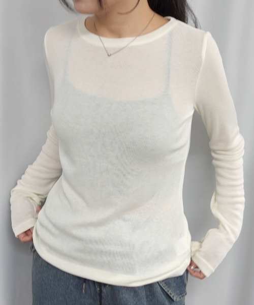 Lots of Love(ロッツオブラブ)の「シアーフライスボートネックプルオーバー(Tシャツ/カットソー・レディース・ブラック/オフホワイト・M)」の2枚目の写真