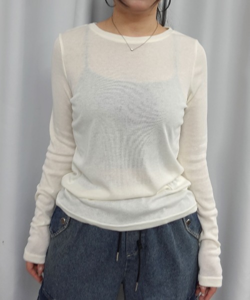 Lots of Love(ロッツオブラブ)の「シアーフライスボートネックプルオーバー(Tシャツ/カットソー・レディース・ブラック/オフホワイト・M)」の4枚目の写真