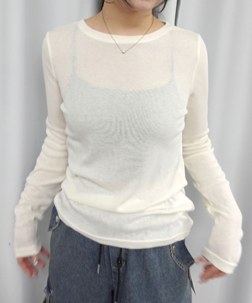 Lots of Love(ロッツオブラブ)の「シアーフライスボートネックプルオーバー(Tシャツ/カットソー・レディース・ブラック/オフホワイト・M)」の5枚目の写真