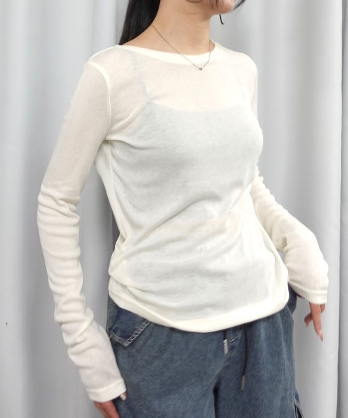 Lots of Love(ロッツオブラブ)の「シアーフライスボートネックプルオーバー(Tシャツ/カットソー・レディース・ブラック/オフホワイト・M)」の6枚目の写真