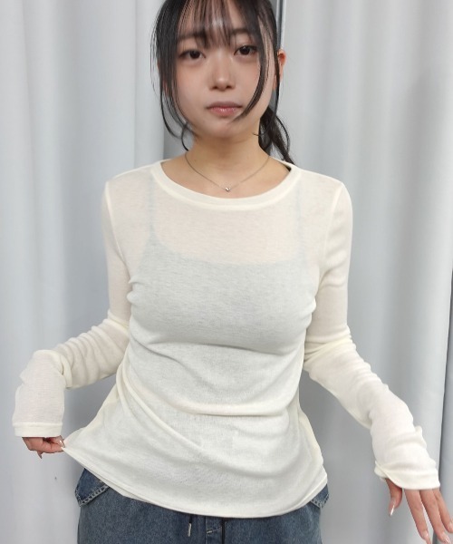 Lots of Love(ロッツオブラブ)の「シアーフライスボートネックプルオーバー(Tシャツ/カットソー・レディース・ブラック/オフホワイト・M)」の7枚目の写真