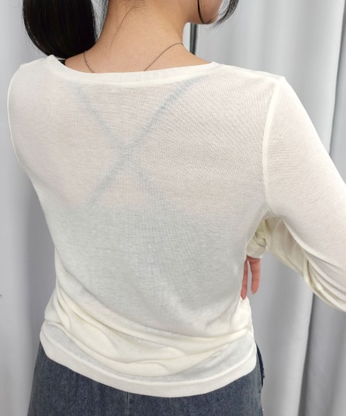 Lots of Love(ロッツオブラブ)の「シアーフライスボートネックプルオーバー(Tシャツ/カットソー・レディース・ブラック/オフホワイト・M)」の9枚目の写真