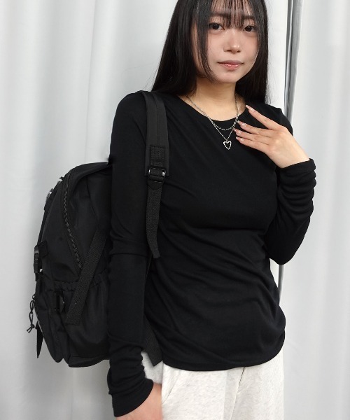 Lots of Love(ロッツオブラブ)の「シアーフライスボートネックプルオーバー(Tシャツ/カットソー・レディース・ブラック/オフホワイト・M)」の12枚目の写真