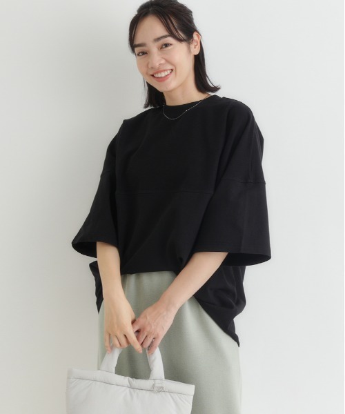 Right-on(ライトオン)の「HONEYSUCKLE ROSE(ハニーサックルローズ)【サマスウェ】切替デザインTシャツ(Tシャツ/カットソー・レディース・ブラック/グレー/オフホワイト・L/M)」の2枚目の写真