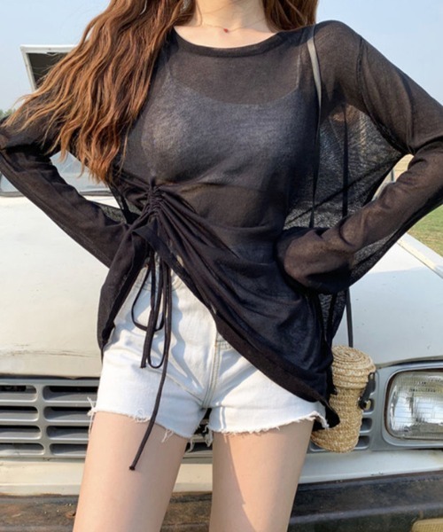mielu(ミエル)の「シースルー長袖ルーズトップス(Tシャツ/カットソー・レディース・パープル/グリーン/ブラック・LARGE/MEDIUM)」の4枚目の写真