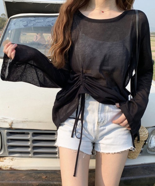 mielu(ミエル)の「シースルー長袖ルーズトップス(Tシャツ/カットソー・レディース・パープル/グリーン/ブラック・LARGE/MEDIUM)」の6枚目の写真