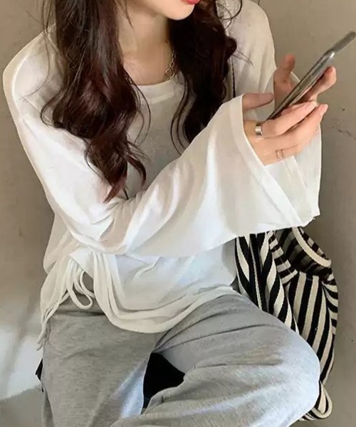mielu(ミエル)の「シースルー長袖ルーズトップス(Tシャツ/カットソー・レディース・パープル/グリーン/ブラック・LARGE/MEDIUM)」の9枚目の写真