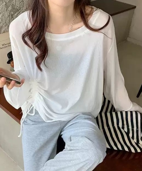 mielu(ミエル)の「シースルー長袖ルーズトップス(Tシャツ/カットソー・レディース・パープル/グリーン/ブラック・LARGE/MEDIUM)」の10枚目の写真