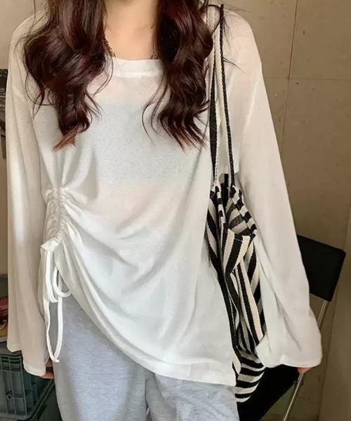 mielu(ミエル)の「シースルー長袖ルーズトップス(Tシャツ/カットソー・レディース・パープル/グリーン/ブラック・LARGE/MEDIUM)」の11枚目の写真
