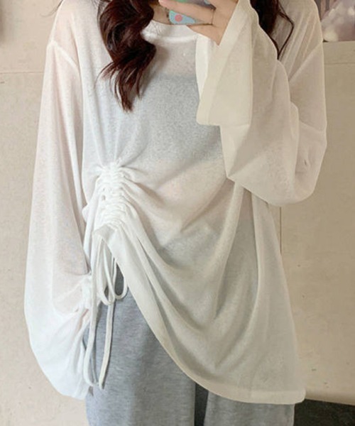 mielu(ミエル)の「シースルー長袖ルーズトップス(Tシャツ/カットソー・レディース・パープル/グリーン/ブラック・LARGE/MEDIUM)」の12枚目の写真