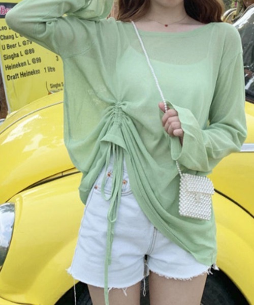 mielu(ミエル)の「シースルー長袖ルーズトップス(Tシャツ/カットソー・レディース・パープル/グリーン/ブラック・LARGE/MEDIUM)」の14枚目の写真