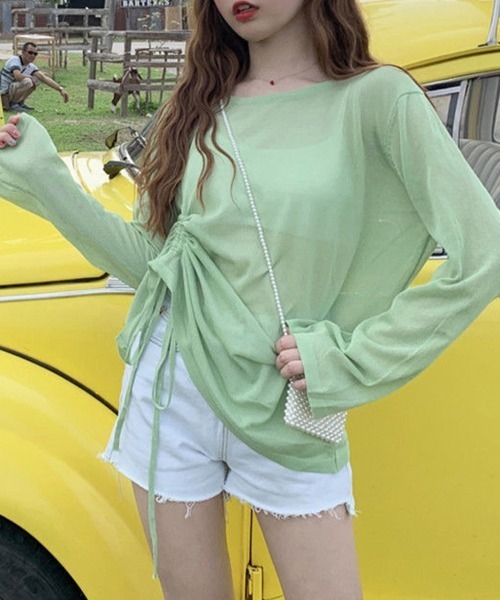 mielu(ミエル)の「シースルー長袖ルーズトップス(Tシャツ/カットソー・レディース・パープル/グリーン/ブラック・LARGE/MEDIUM)」の16枚目の写真