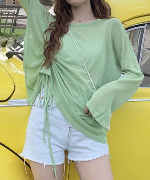 mielu(ミエル)の「シースルー長袖ルーズトップス(Tシャツ/カットソー・レディース・パープル/グリーン/ブラック・LARGE/MEDIUM)」の17枚目の写真