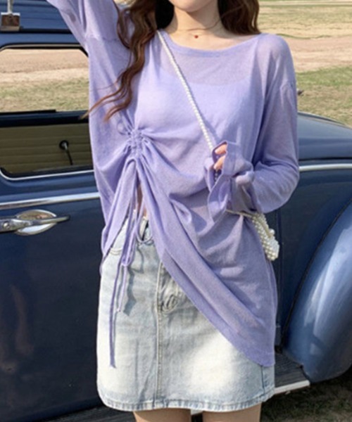 mielu(ミエル)の「シースルー長袖ルーズトップス(Tシャツ/カットソー・レディース・パープル/グリーン/ブラック・LARGE/MEDIUM)」の18枚目の写真
