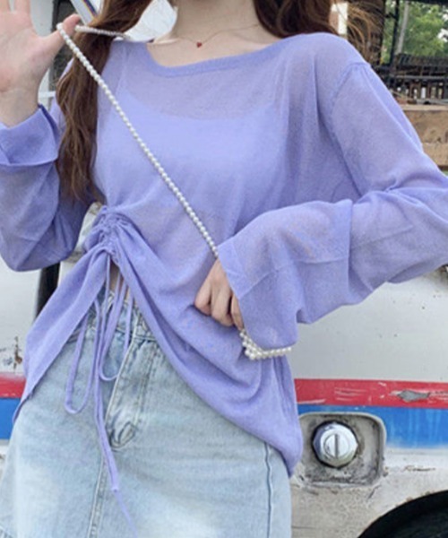 mielu(ミエル)の「シースルー長袖ルーズトップス(Tシャツ/カットソー・レディース・パープル/グリーン/ブラック・LARGE/MEDIUM)」の19枚目の写真