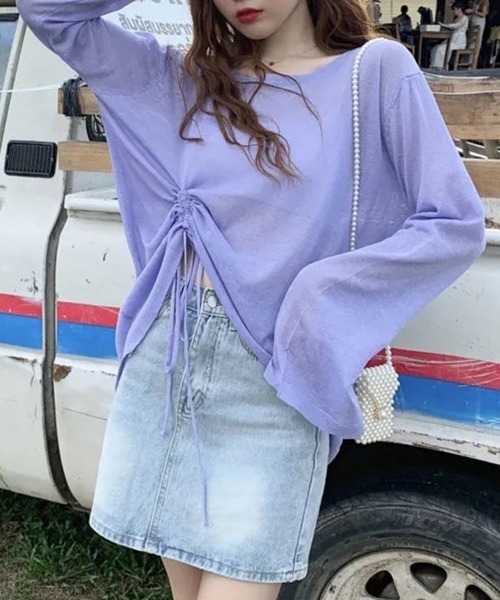 mielu(ミエル)の「シースルー長袖ルーズトップス(Tシャツ/カットソー・レディース・パープル/グリーン/ブラック・LARGE/MEDIUM)」の20枚目の写真