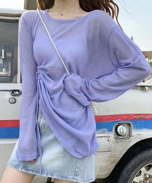 mielu(ミエル)の「シースルー長袖ルーズトップス(Tシャツ/カットソー・レディース・パープル/グリーン/ブラック・LARGE/MEDIUM)」の21枚目の写真