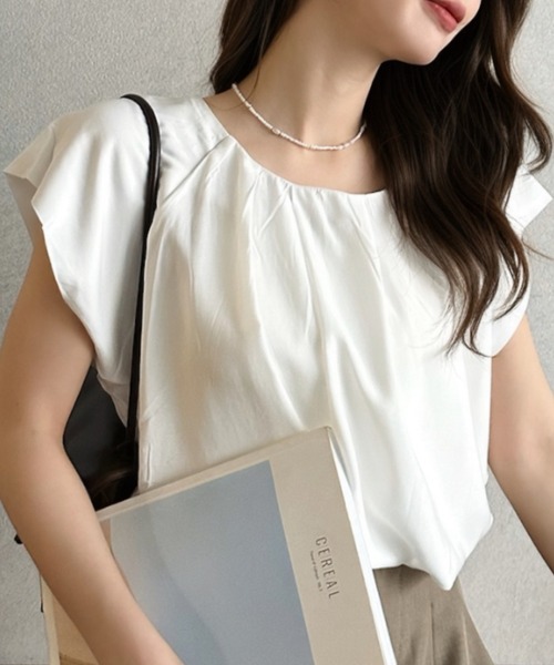 Eclat one(エクラワン)の「【Eclat one】フロント タック フレンチ スリーブ ブラウス(シャツ/ブラウス・レディース・ホワイト/ブラック/ブルー・FREE)」の12枚目の写真