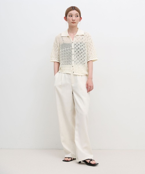 select MOCA(セレクトモカ)の「透かし編みアシンメトリーニット(ニット/セーター・レディース・ブルー/ホワイト/ブラック・FREE)」の4枚目の写真