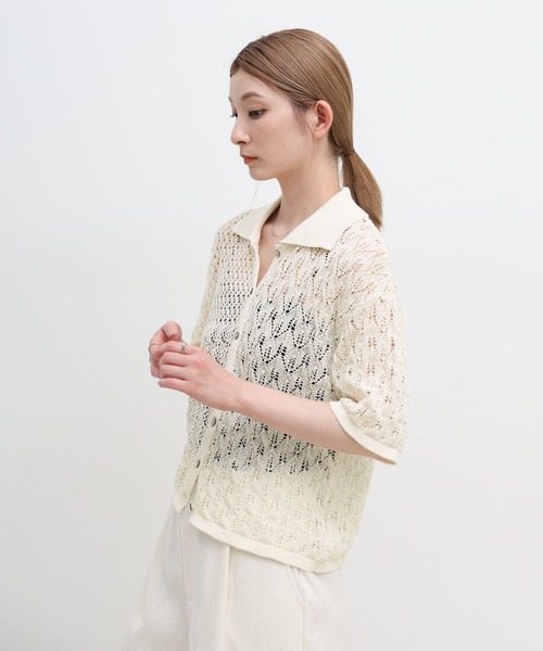 select MOCA(セレクトモカ)の「透かし編みアシンメトリーニット(ニット/セーター・レディース・ブルー/ホワイト/ブラック・FREE)」の13枚目の写真