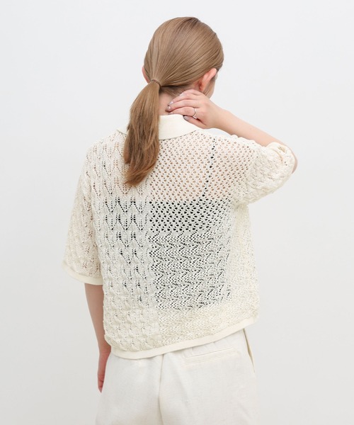 select MOCA(セレクトモカ)の「透かし編みアシンメトリーニット(ニット/セーター・レディース・ブルー/ホワイト/ブラック・FREE)」の9枚目の写真