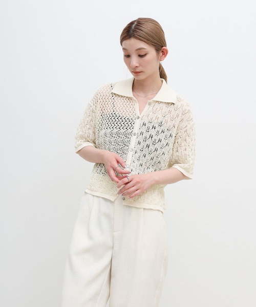 select MOCA(セレクトモカ)の「透かし編みアシンメトリーニット(ニット/セーター・レディース・ブルー/ホワイト/ブラック・FREE)」の8枚目の写真