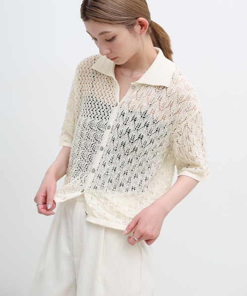 select MOCA(セレクトモカ)の「透かし編みアシンメトリーニット(ニット/セーター・レディース・ブルー/ホワイト/ブラック・FREE)」の14枚目の写真