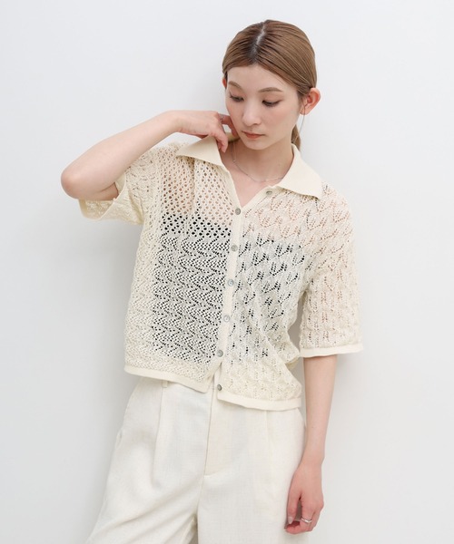 select MOCA(セレクトモカ)の「透かし編みアシンメトリーニット(ニット/セーター・レディース・ブルー/ホワイト/ブラック・FREE)」の10枚目の写真