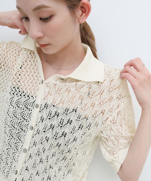 select MOCA(セレクトモカ)の「透かし編みアシンメトリーニット(ニット/セーター・レディース・ブルー/ホワイト/ブラック・FREE)」の12枚目の写真