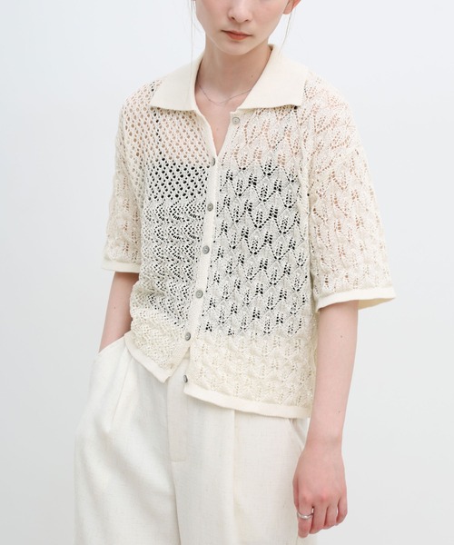 select MOCA(セレクトモカ)の「透かし編みアシンメトリーニット(ニット/セーター・レディース・ブルー/ホワイト/ブラック・FREE)」の7枚目の写真