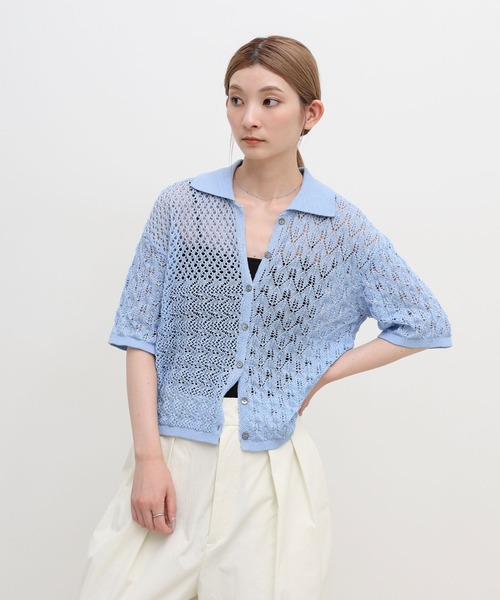 select MOCA(セレクトモカ)の「透かし編みアシンメトリーニット(ニット/セーター・レディース・ブルー/ホワイト/ブラック・FREE)」の17枚目の写真