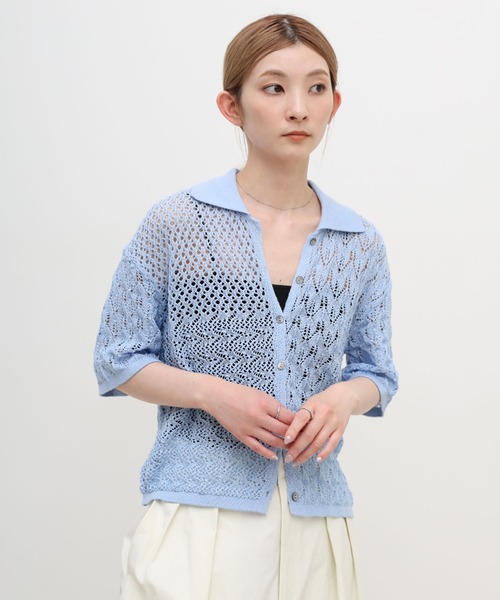 select MOCA(セレクトモカ)の「透かし編みアシンメトリーニット(ニット/セーター・レディース・ブルー/ホワイト/ブラック・FREE)」の20枚目の写真