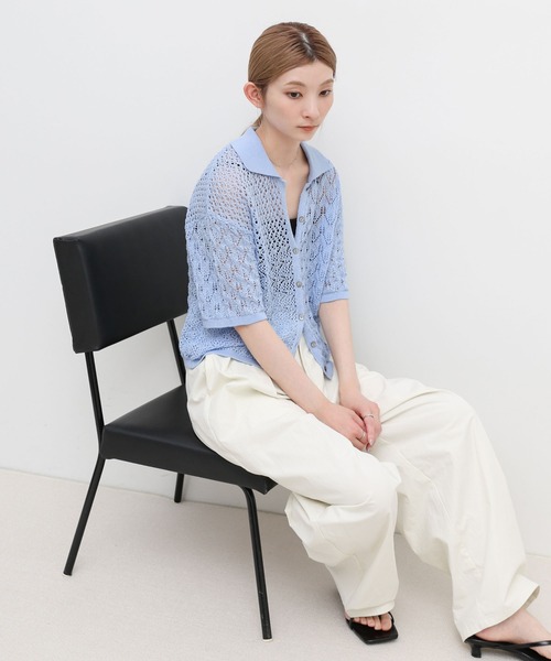 select MOCA(セレクトモカ)の「透かし編みアシンメトリーニット(ニット/セーター・レディース・ブルー/ホワイト/ブラック・FREE)」の21枚目の写真
