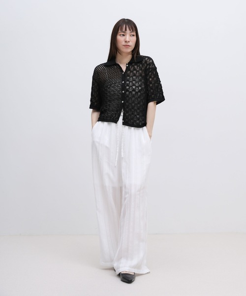 select MOCA(セレクトモカ)の「透かし編みアシンメトリーニット(ニット/セーター・レディース・ブルー/ホワイト/ブラック・FREE)」の6枚目の写真