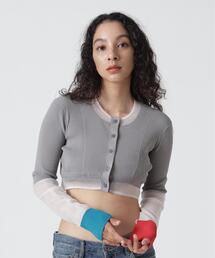 UN3D.（アンスリード）の「UN3D./アンスリード/SHEER DOCKING SHORT KT CD/シアードッキングショートニットカーディガン（カーディガン/ボレロ）」