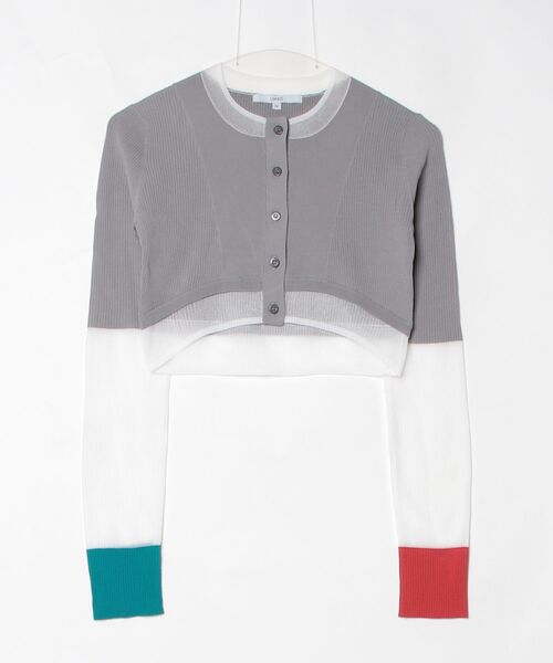 UN3D.(アンスリード)の「UN3D./アンスリード/SHEER DOCKING SHORT KT CD/シアードッキングショートニットカーディガン(カーディガン/ボレロ・レディース・ブラック/グレー・36)」の2枚目の写真