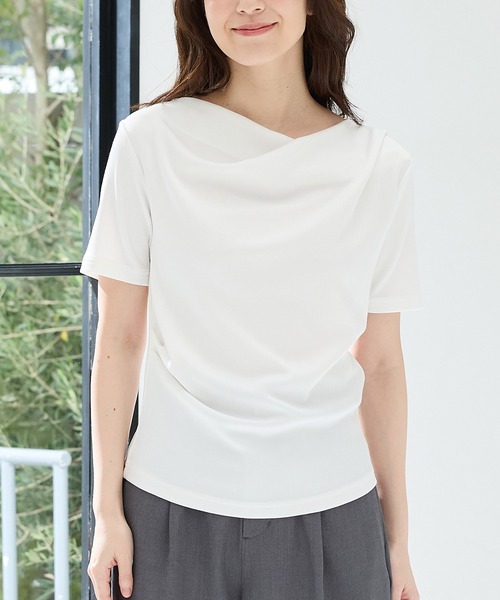 Honeys（ハニーズ）の「【ハニさら・接触冷感・ＵＶカット・遮熱】ドレープトップス（Tシャツ/カットソー・レディース・イエロー/モカ/アイボリー/ブラック・L/LL/M/S）」の5枚目の写真