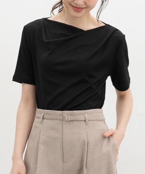 Honeys（ハニーズ）の「【ハニさら・接触冷感・ＵＶカット・遮熱】ドレープトップス（Tシャツ/カットソー・レディース・イエロー/モカ/アイボリー/ブラック・L/LL/M/S）」の7枚目の写真