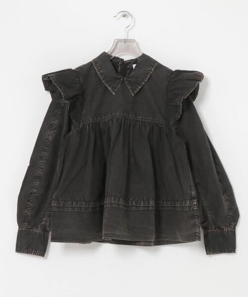GANNI(ガニー)の「GANNI GARMENT DYED FRILL BLOUSE(シャツ/ブラウス・レディース・ブラック・36)」の1枚目の写真
